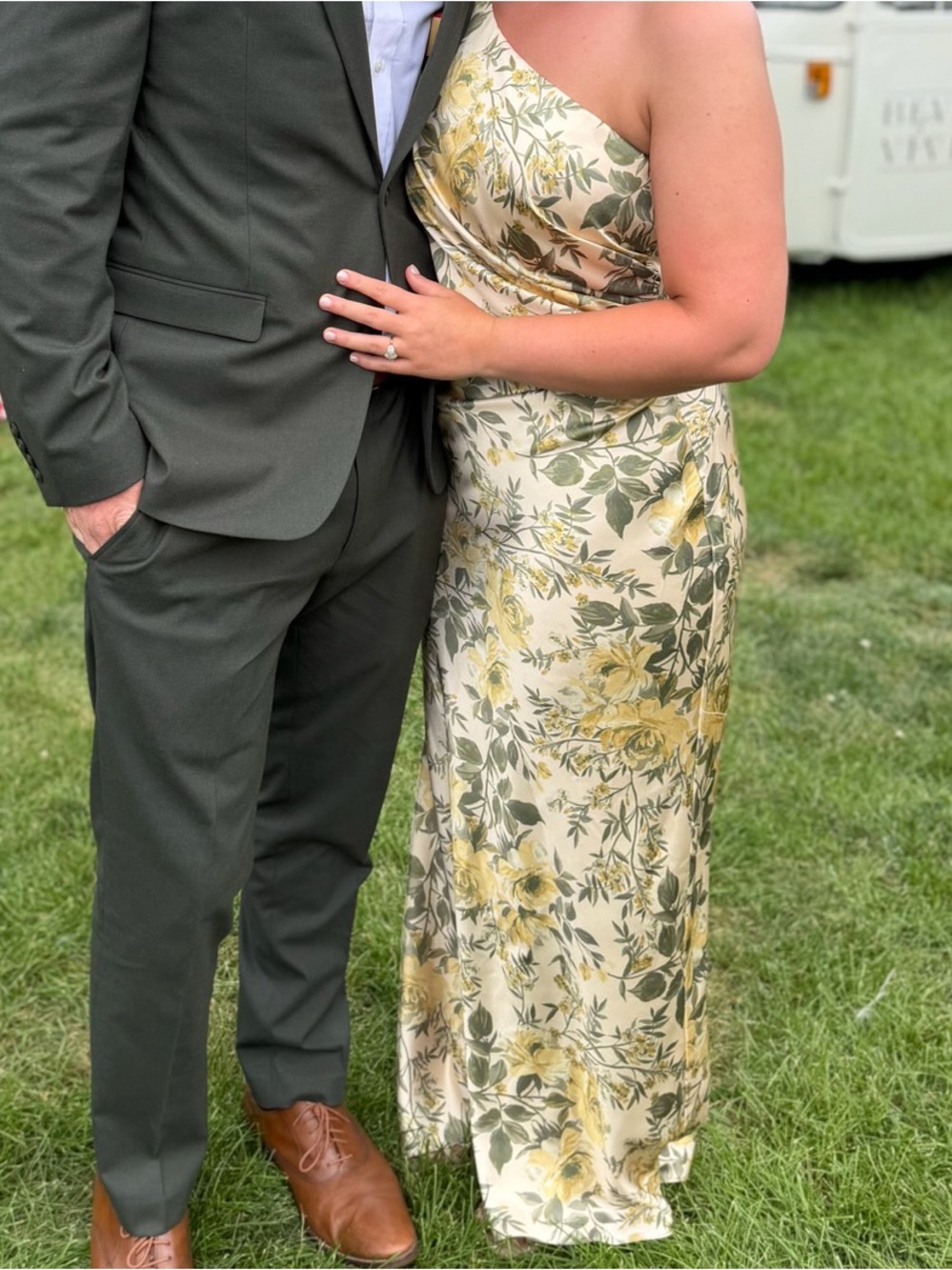 Revelry Jade Satin Floral Print Dress